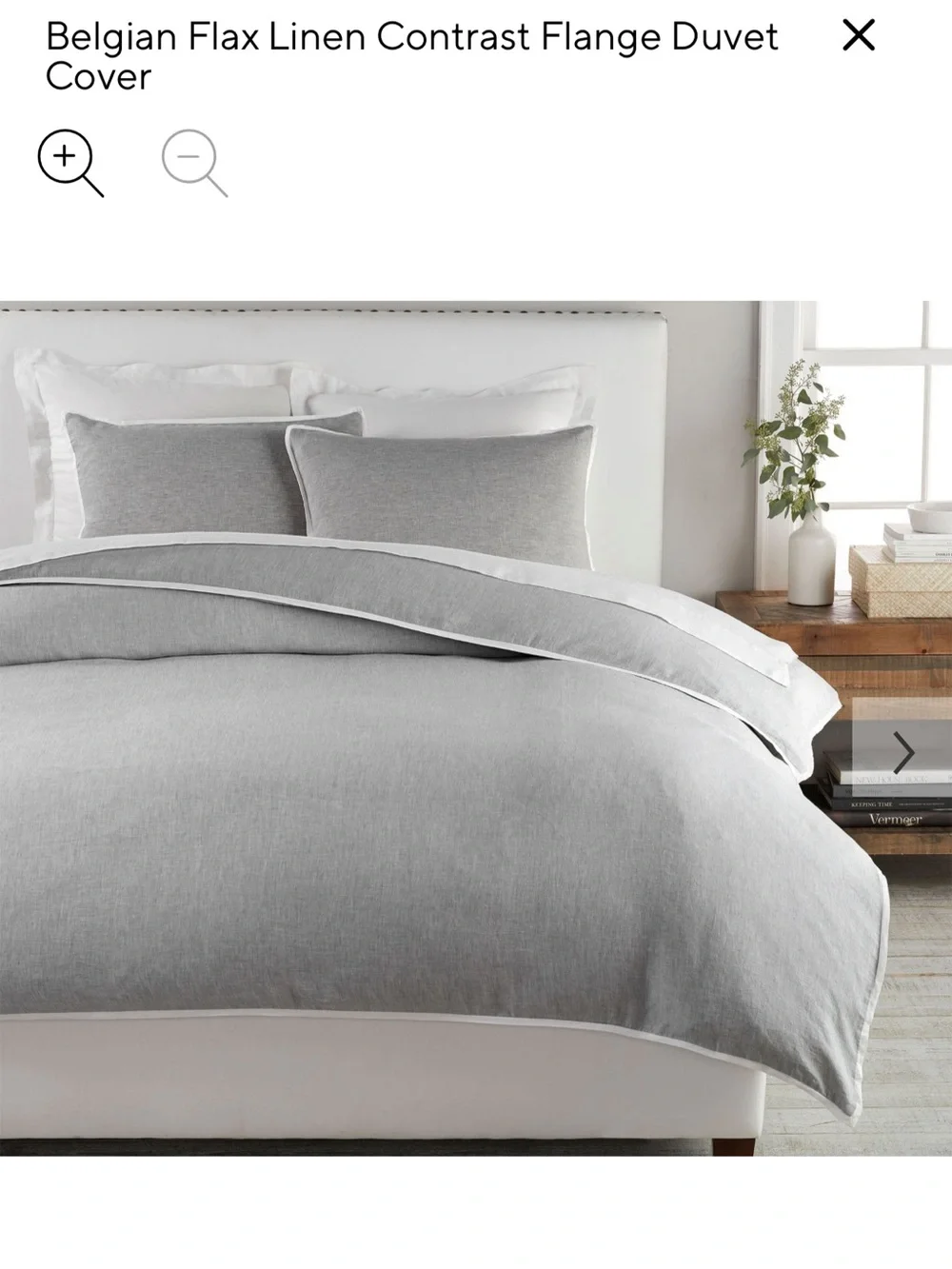 NWT, Pottery Barn Belgian Flax Linen duotone duvet cover, King, flagstone/white